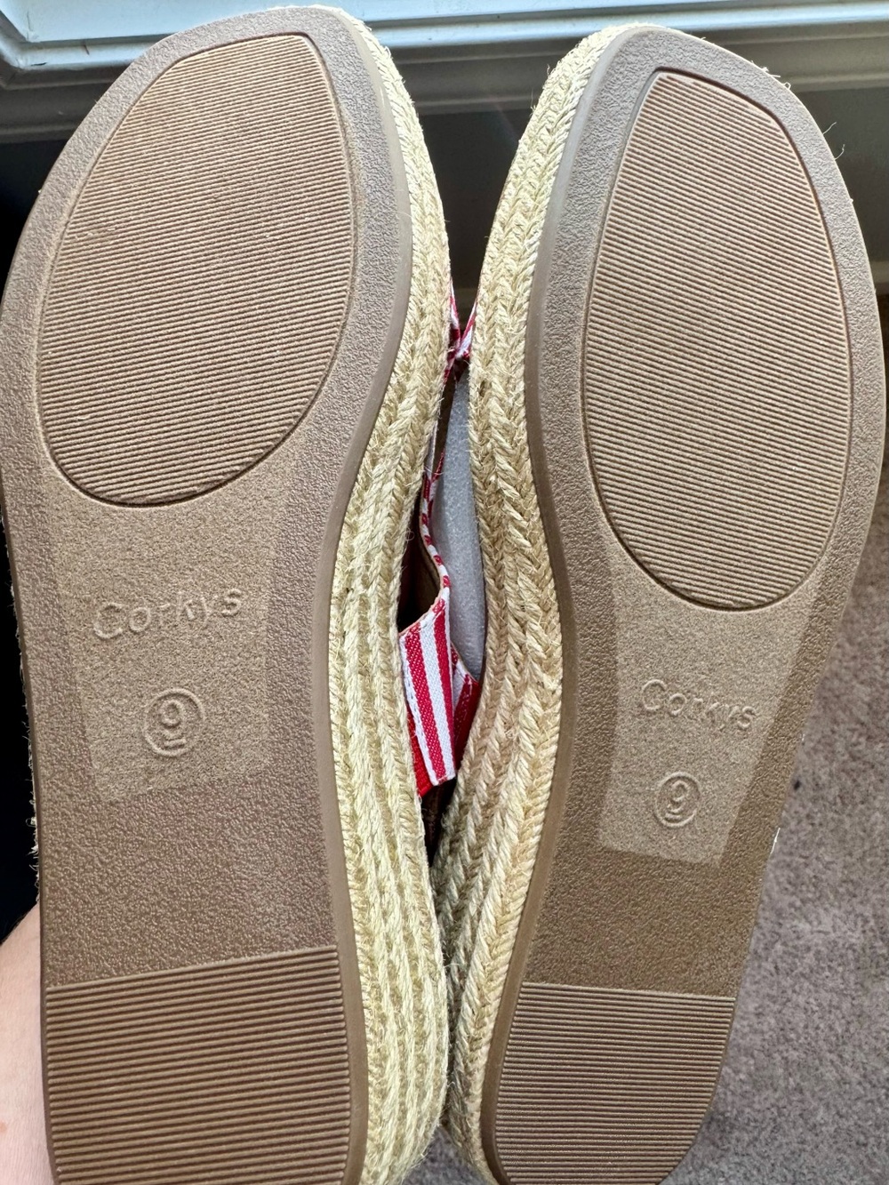 Corkys Red & White Striped Wedge Sandals - Picture 7 of 9